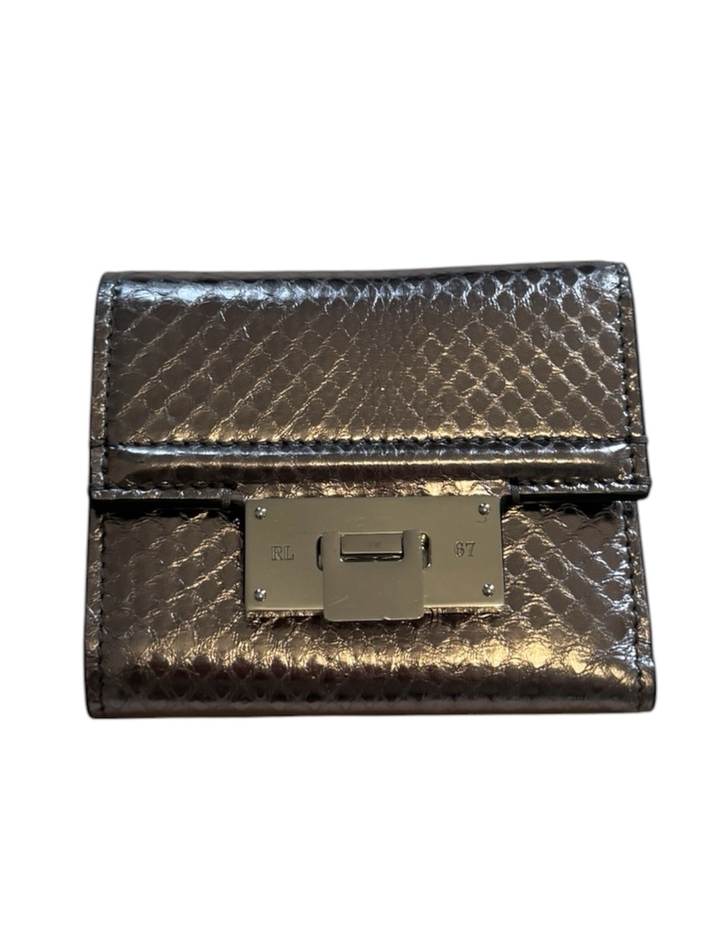 Ralph Lauren Collection Silver Ayers Snakeskin Petite Hinge-Lock Compact Wallet